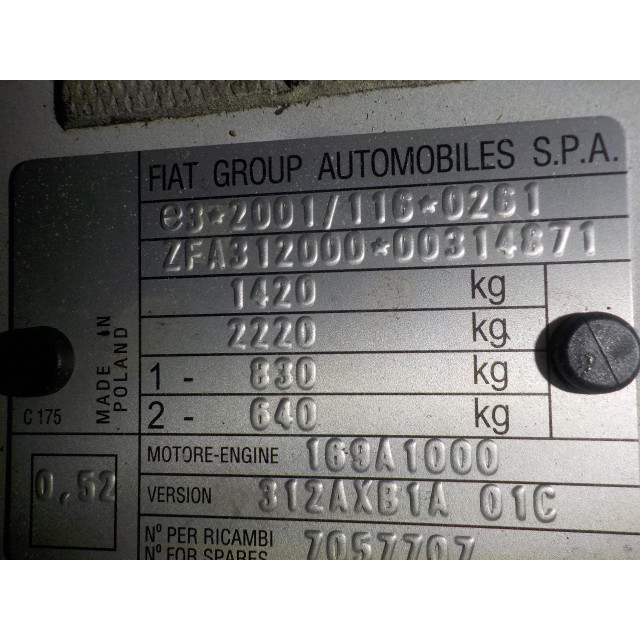 Mecanismo frontal del limpiaparabrisas Fiat 500 (312) (2007 - actualidad) Hatchback 1.3 MJTD 16V (169.A.1000)
