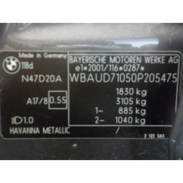 Barra trasera del parachoques BMW 1 serie (E87/87N) (2007 - 2011) Hatchback 5-drs 118d 16V (N47-D20A)