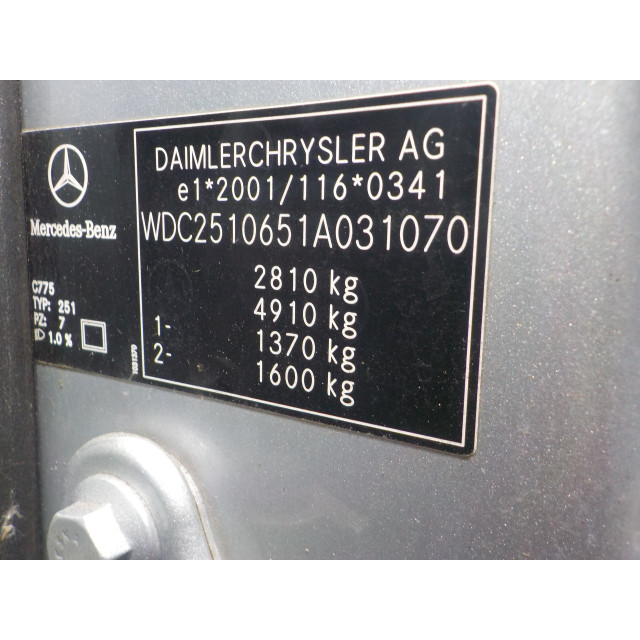Mecanismo de cierre central eléctrico del bloqueo de la puerta trasera derecha Mercedes-Benz R (W251) (2005 - 2012) MPV 3.5 350 V6 24V 4-Matic (M272.967)